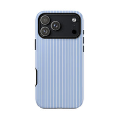 Phone case with blue vertical stripes on a white background
