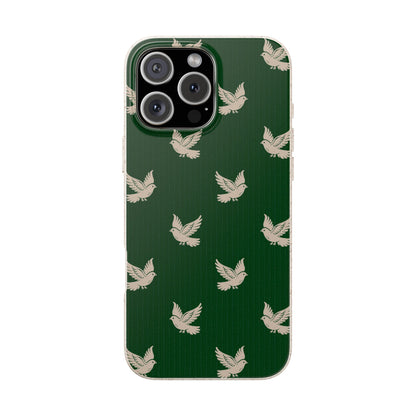 Phone case with bird pattern on a green background