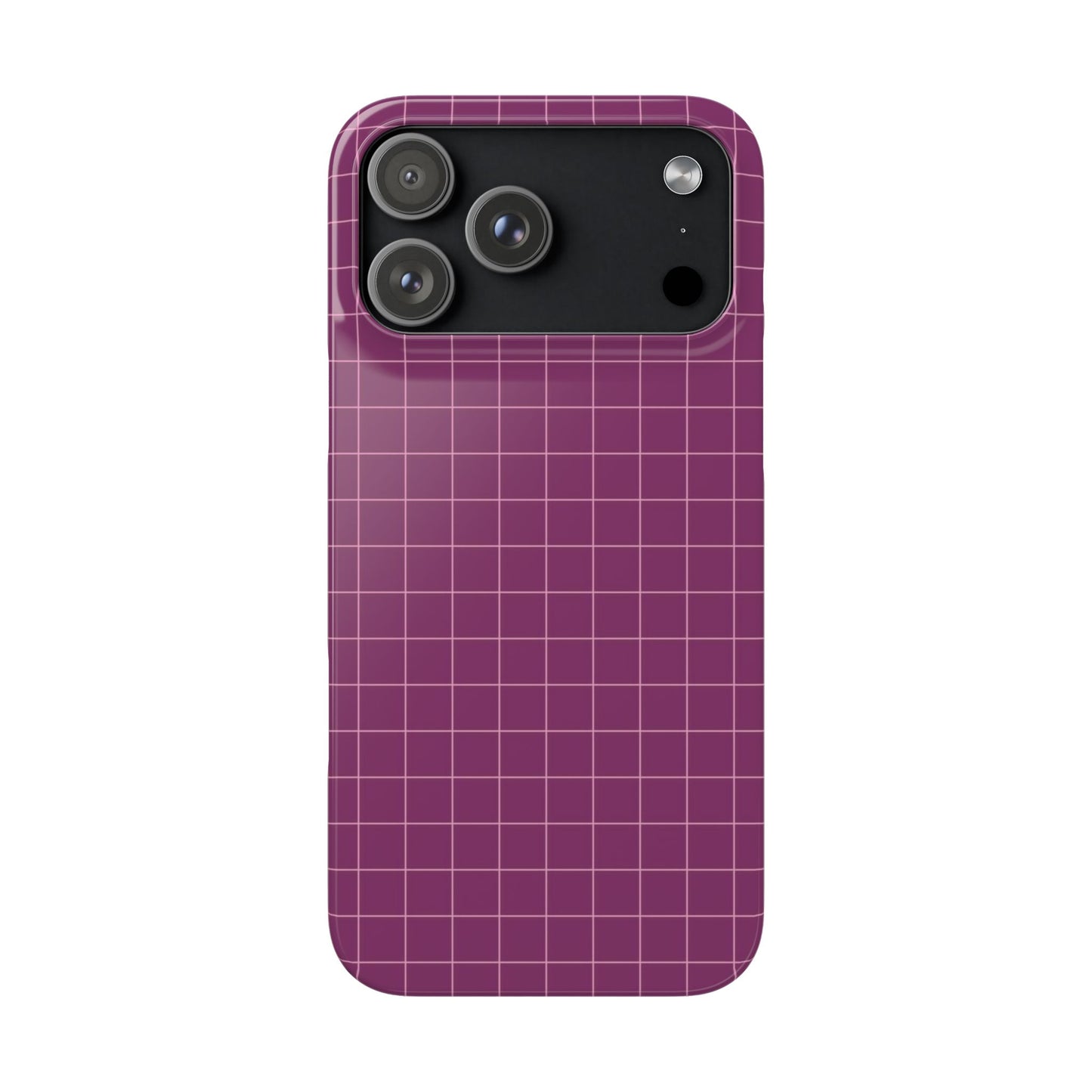 Phone case with a purple grid pattern on a white background