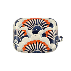 Decorative case with blue and orange patterns on a white background