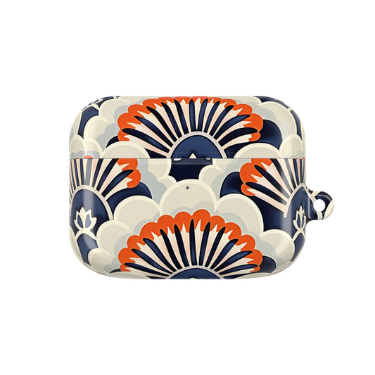 Decorative case with blue and orange patterns on a white background