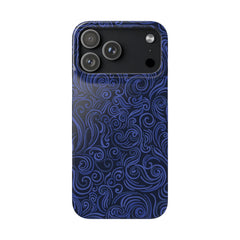 Phone case with blue pattern on a white background