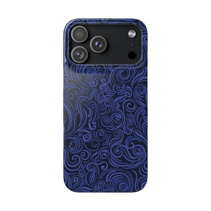 Phone case with blue pattern on a white background
