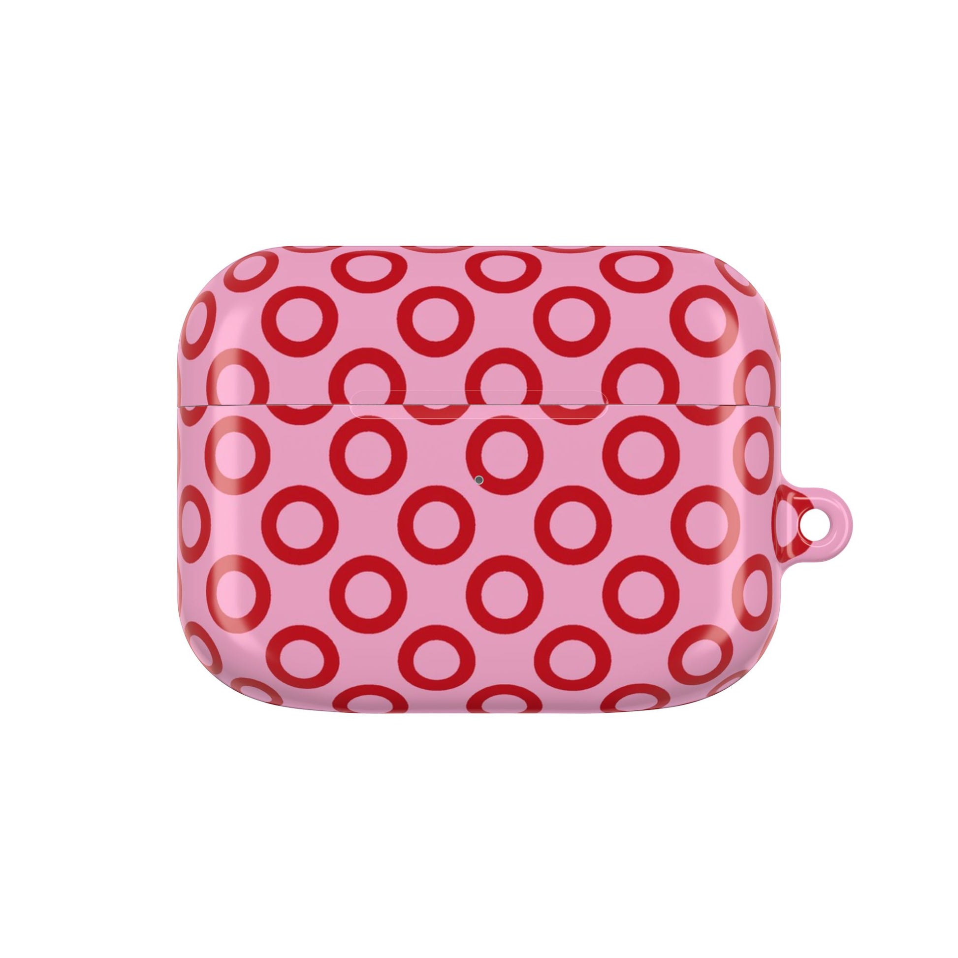 Pink and white striped case with 'Rosemary Pattern' branding on a white background