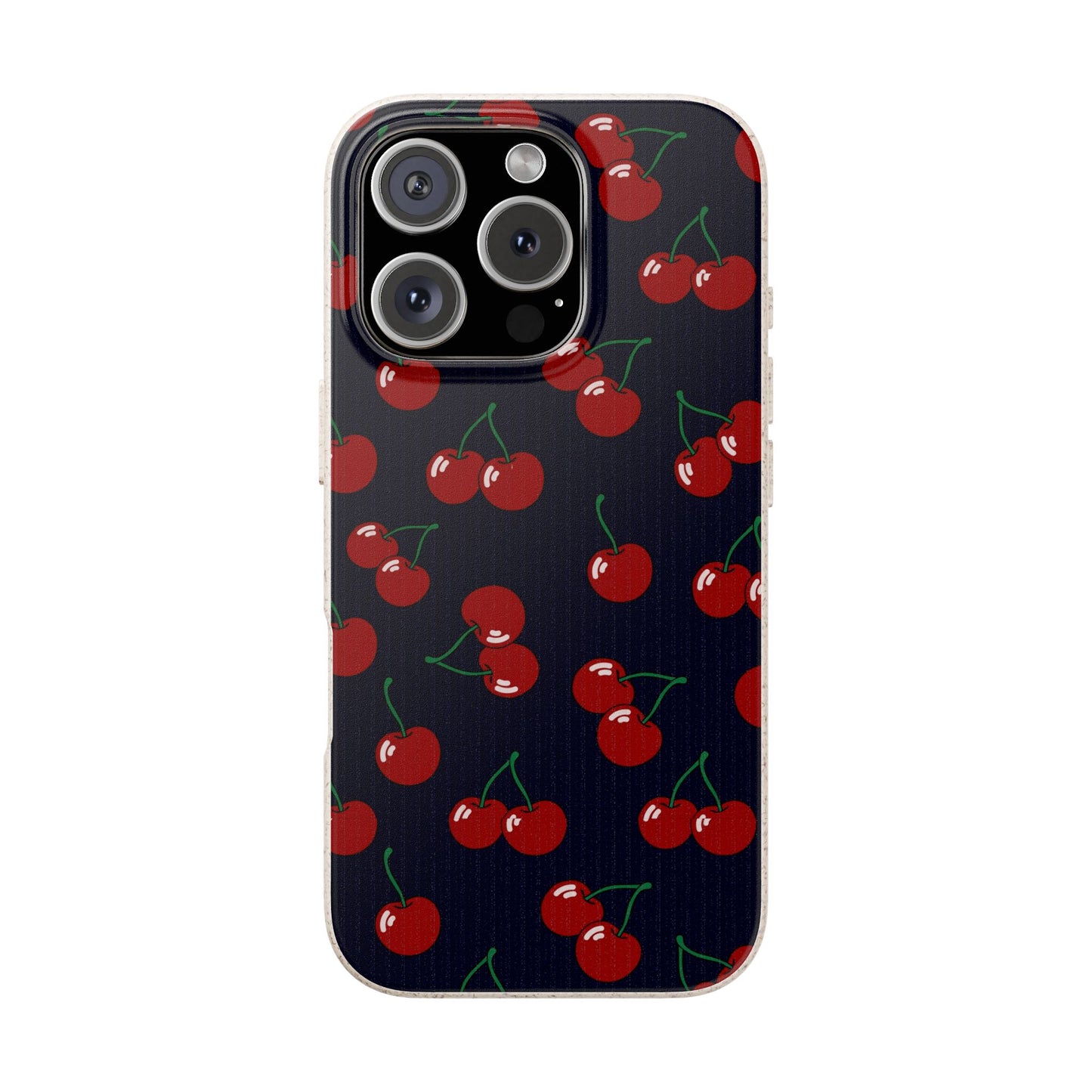 Phone case with cherry pattern on a dark background