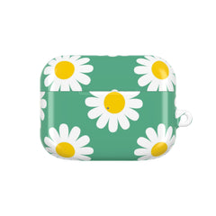 Rectangular green case with white daisy flowers on a white background