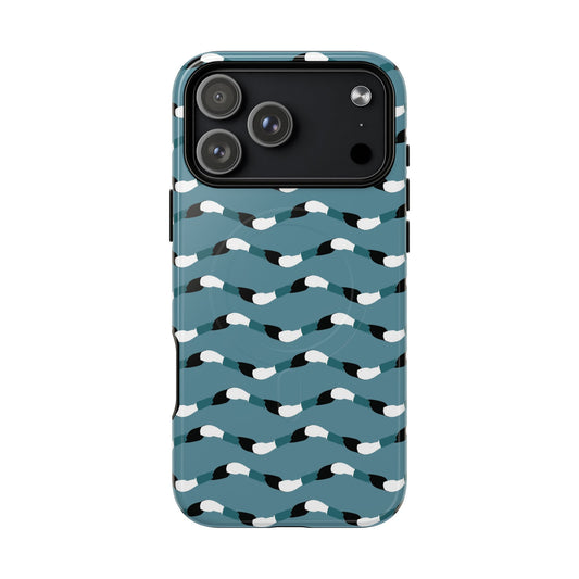 Phone case with wave pattern on a blue background