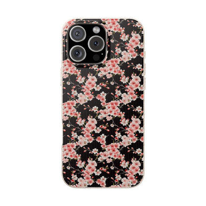 Phone case with pink floral pattern on a black background | Casenari