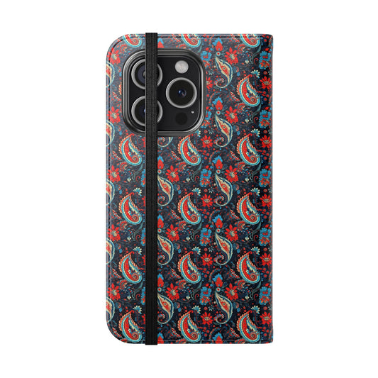 Phone case with a colorful paisley pattern on a white background