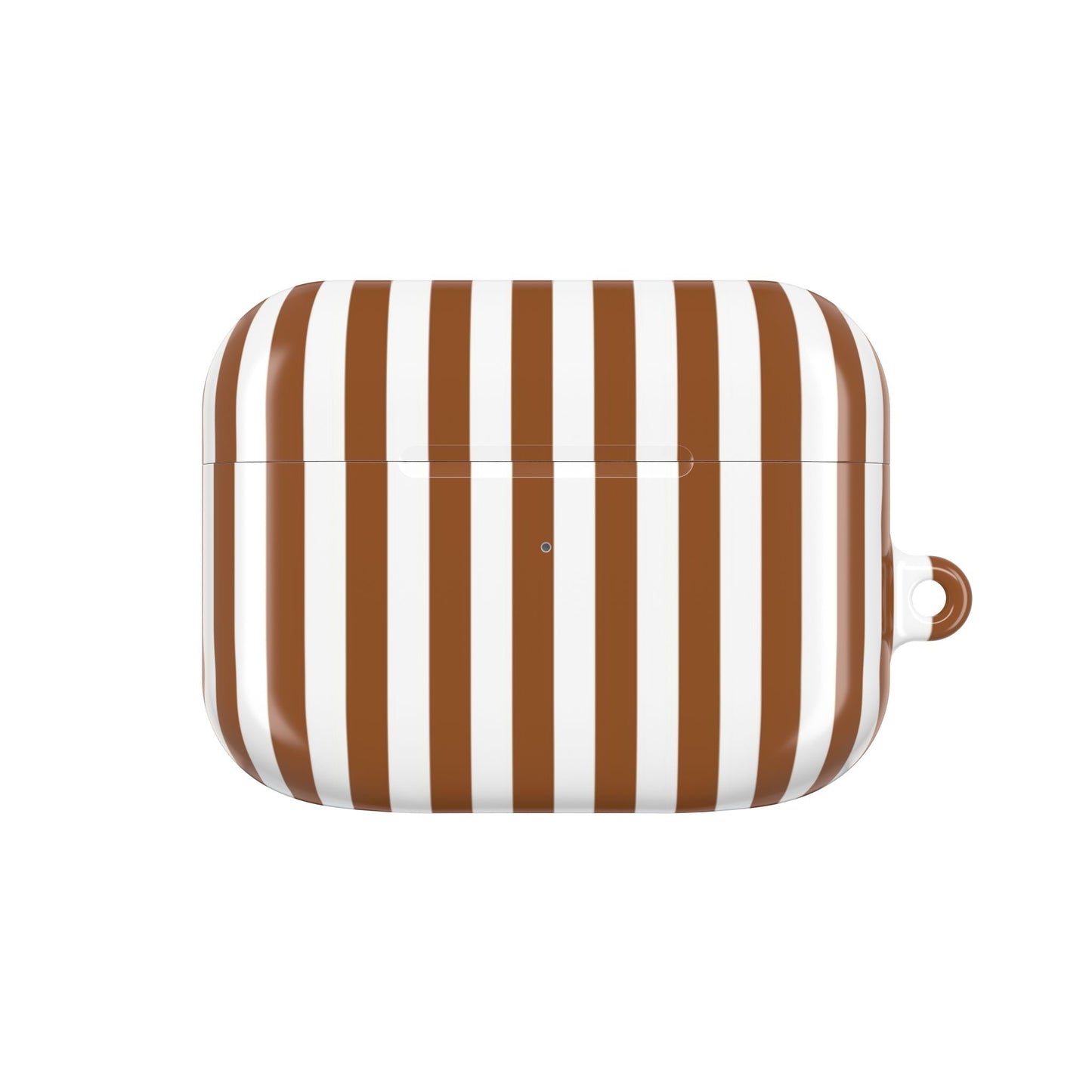 Striped case with brown and white stripes on a white background