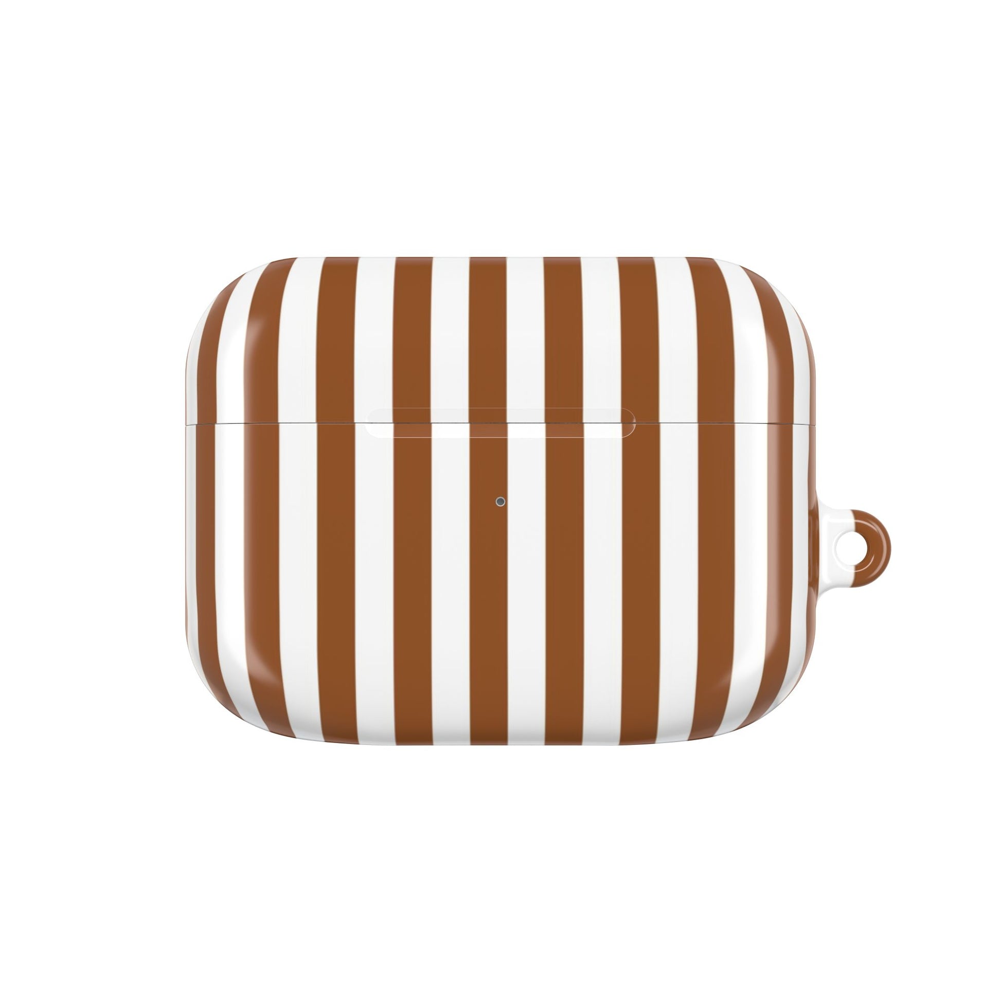 Striped case with brown and white stripes on a white background