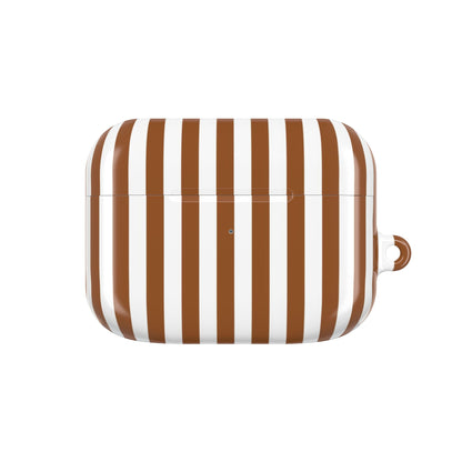 Striped case with brown and white stripes on a white background