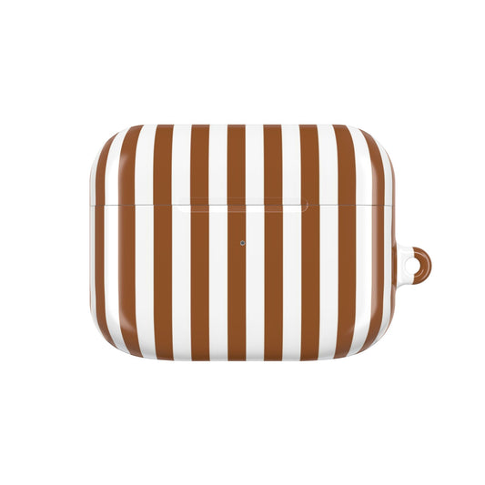 Striped case with brown and white stripes on a white background