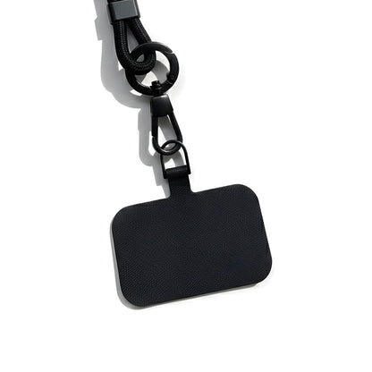 Black lanyard with a clip on a white background