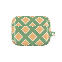 Green and orange patterned case on a white background