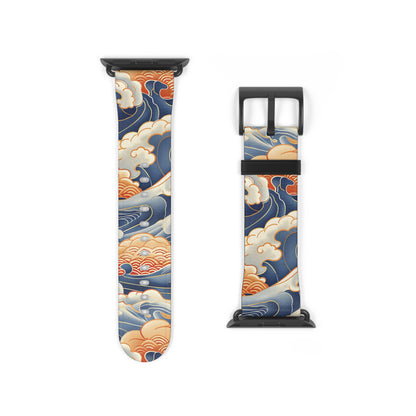 Watch band with wave and cloud design on a white background