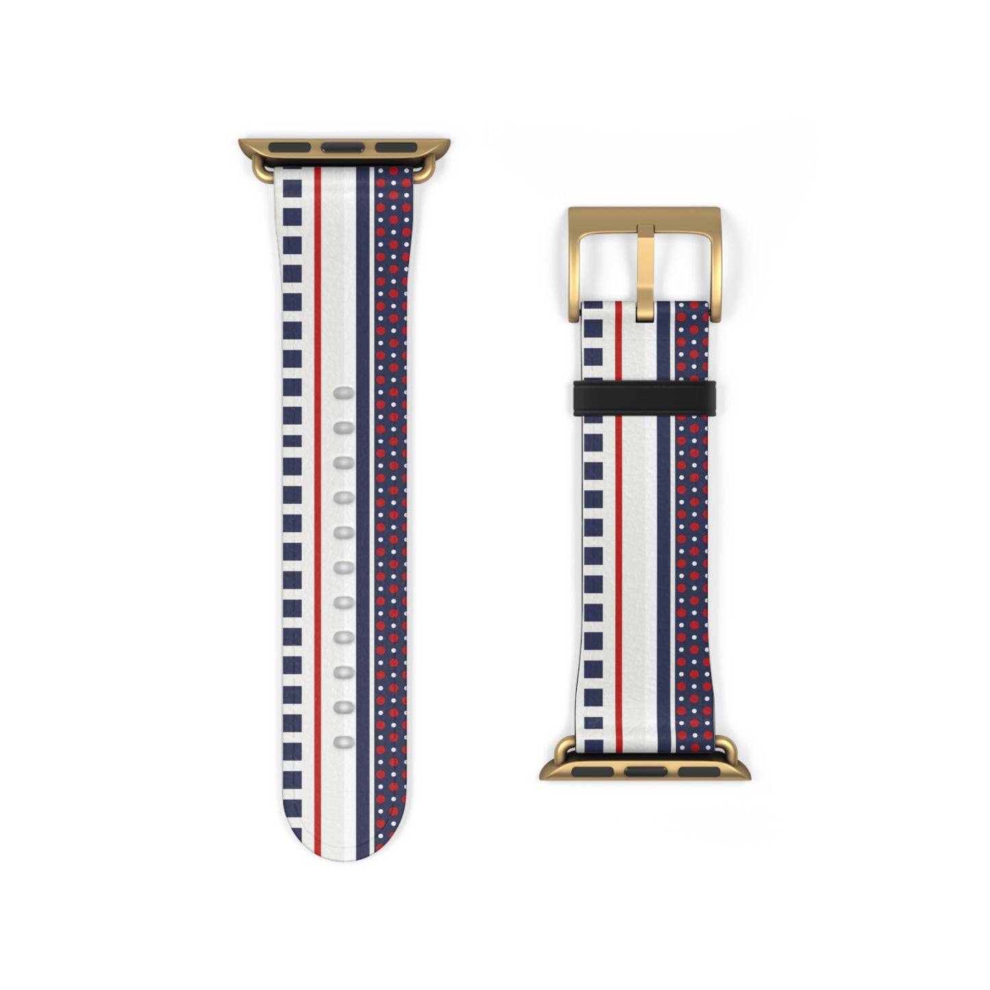 Two watch straps with red, white, and blue stripes on a white background