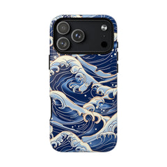 Phone case with wave design on a white background