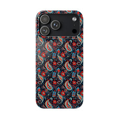 Phone case with a colorful paisley pattern on a white background