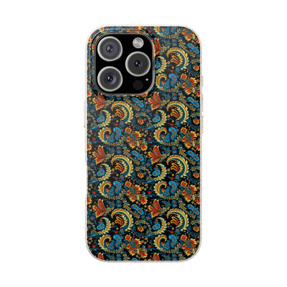 Phone case with a colorful paisley pattern on a white background