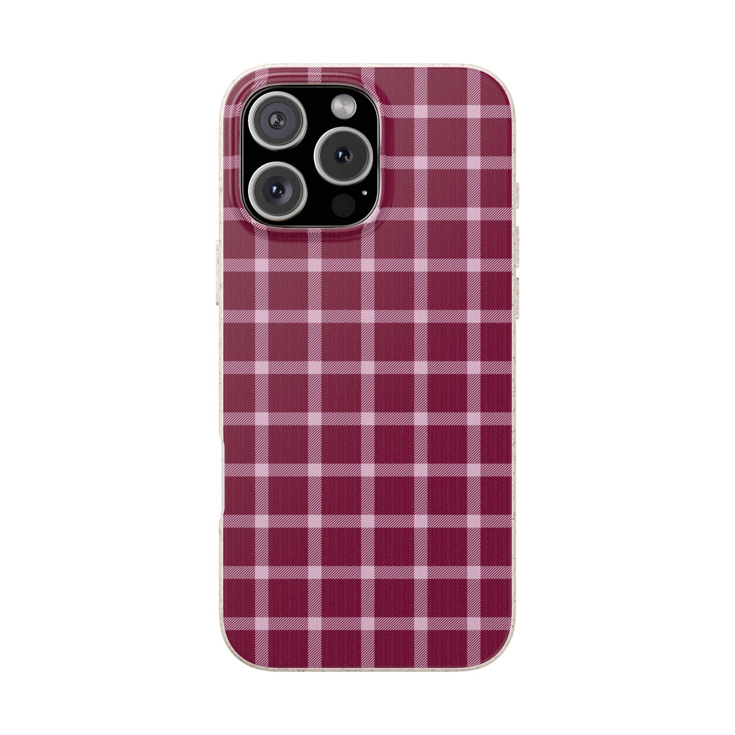 Phone case with a red and white plaid pattern on a white background