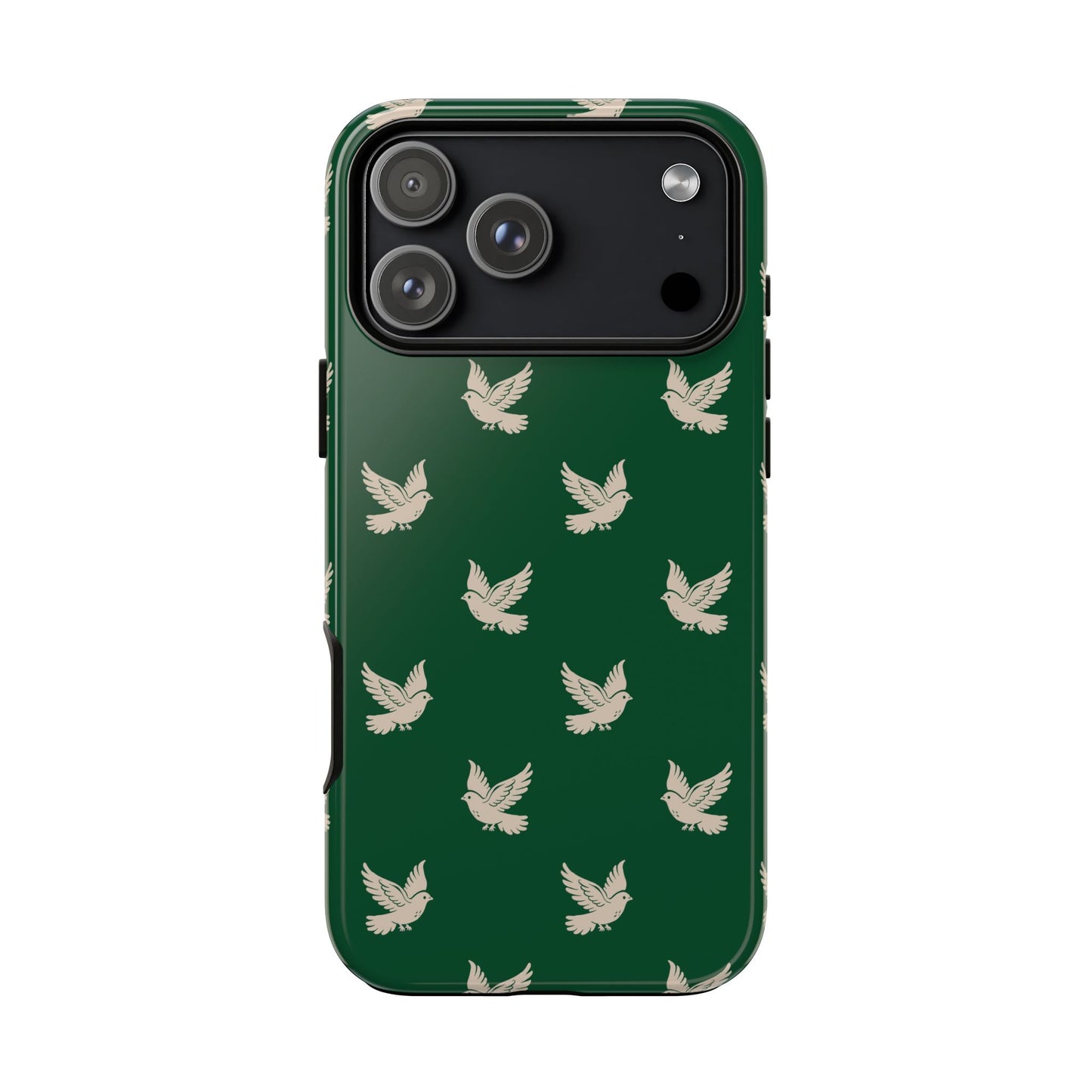 Phone case with bird pattern on a green background