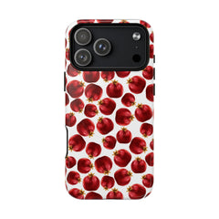 Phone case with red pomegranate pattern on a white background