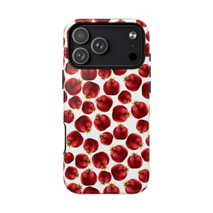 Phone case with red pomegranate pattern on a white background