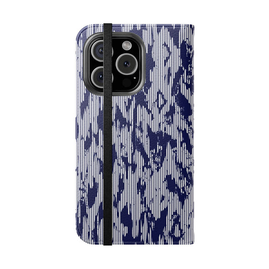 Phone case with blue abstract pattern on a white background