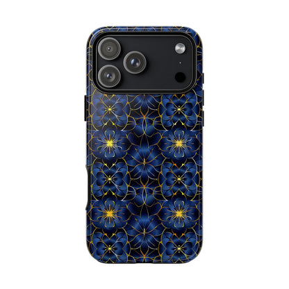 Phone case with blue floral pattern on a white background