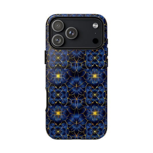 Phone case with blue floral pattern on a white background