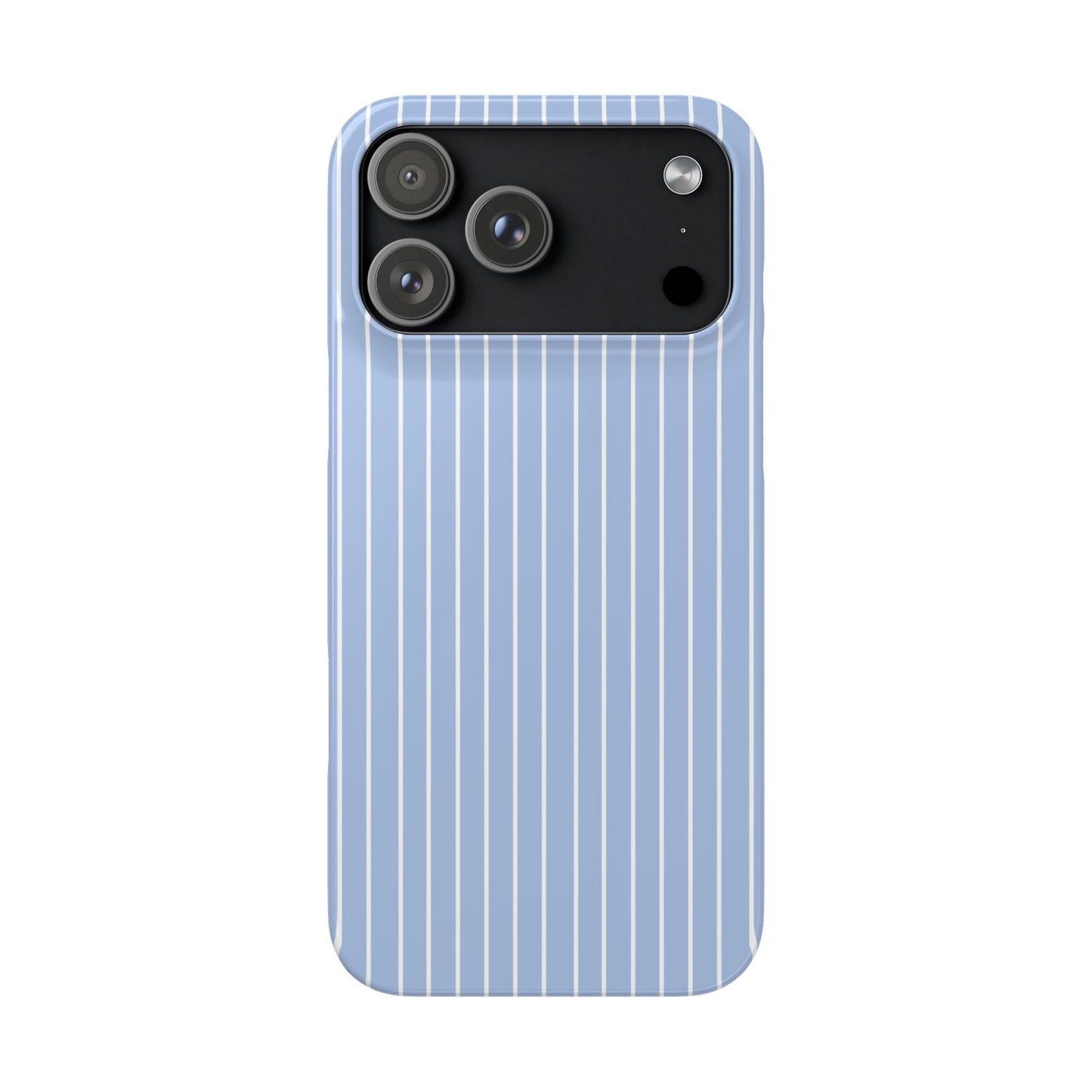 Phone case with blue pinstripe design on a white background