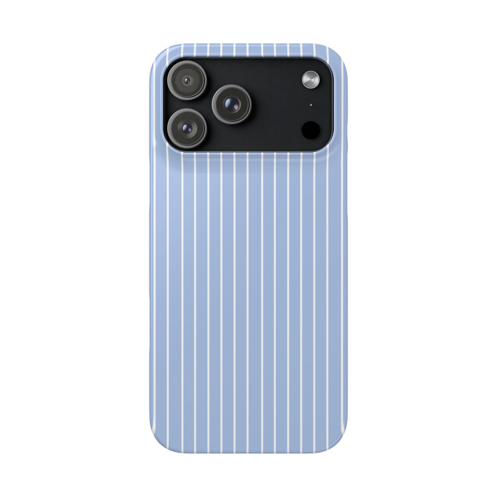 Phone case with blue pinstripe design on a white background