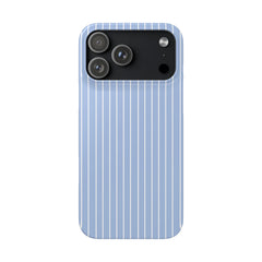 Phone case with blue pinstripe design on a white background