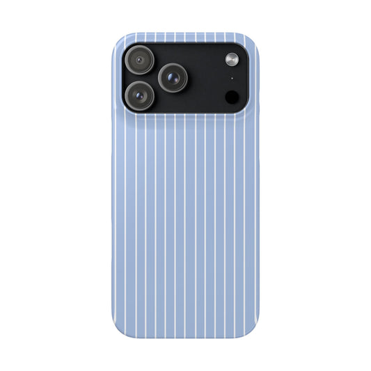 Phone case with blue pinstripe design on a white background