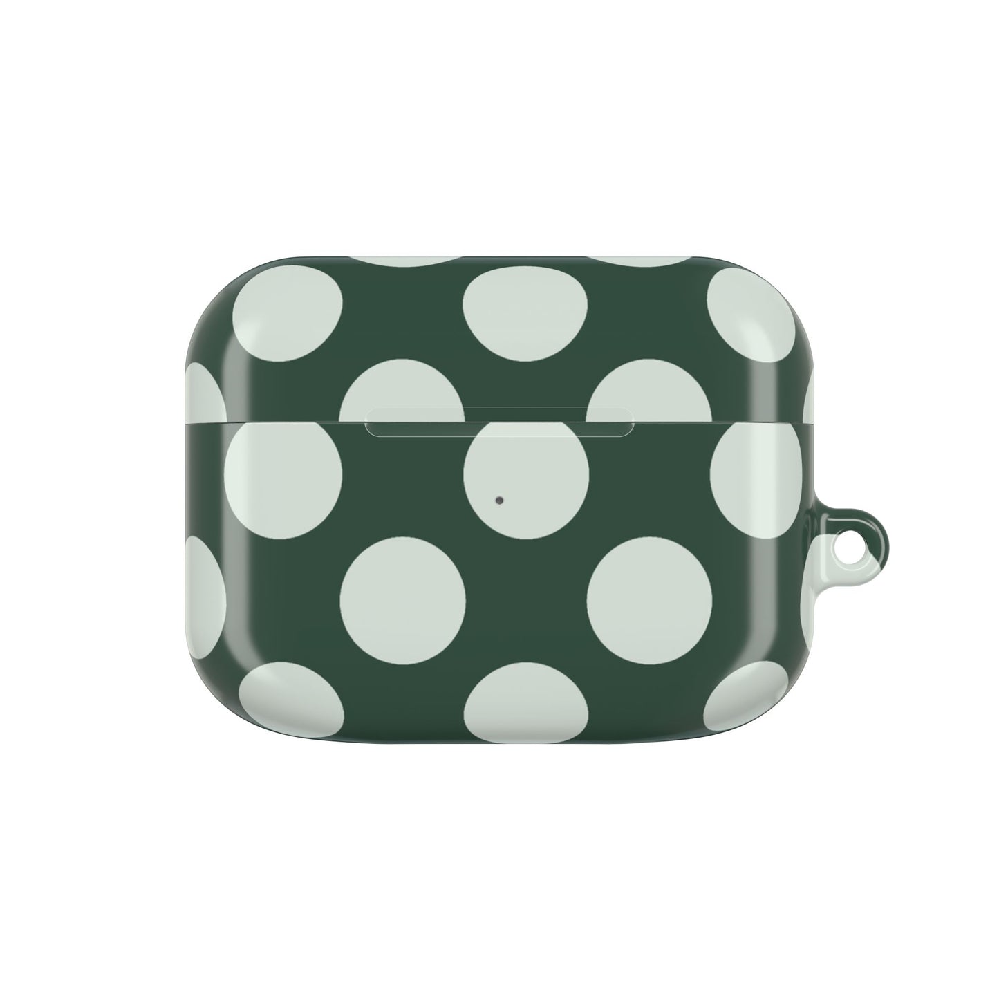 Green case with white polka dots on a white background