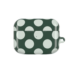 Green case with white polka dots on a white background