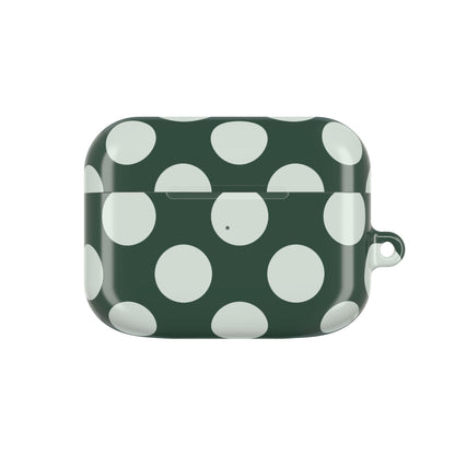 Green case with white polka dots on a white background
