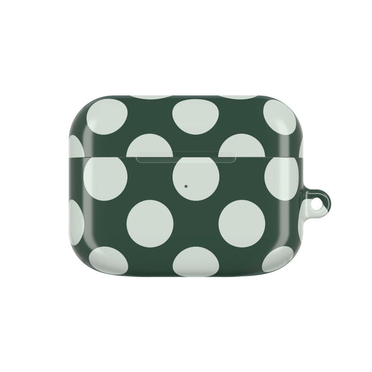 Green case with white polka dots on a white background