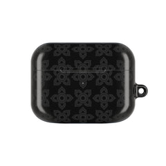 Black wireless earbud case on a white background