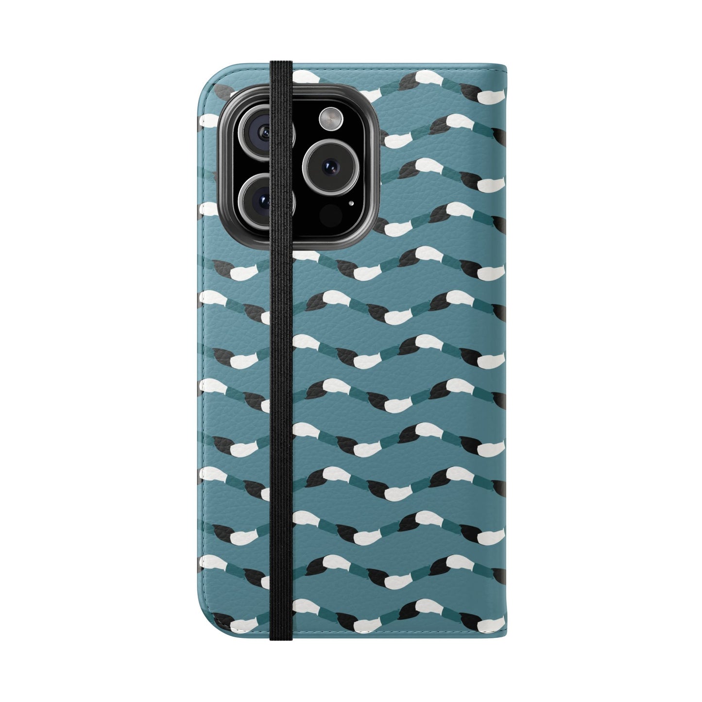 Phone case with wavy pattern on a blue background