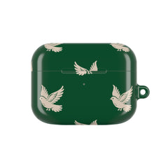 Green case with bird pattern on a white background