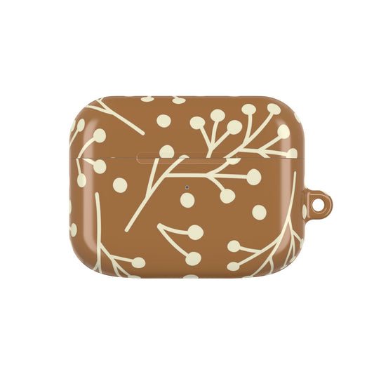 Brown case with white floral pattern on a white background