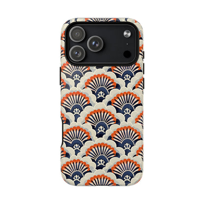 Phone case with a geometric pattern on a white background