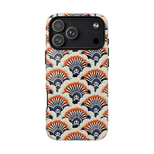 Phone case with a geometric pattern on a white background