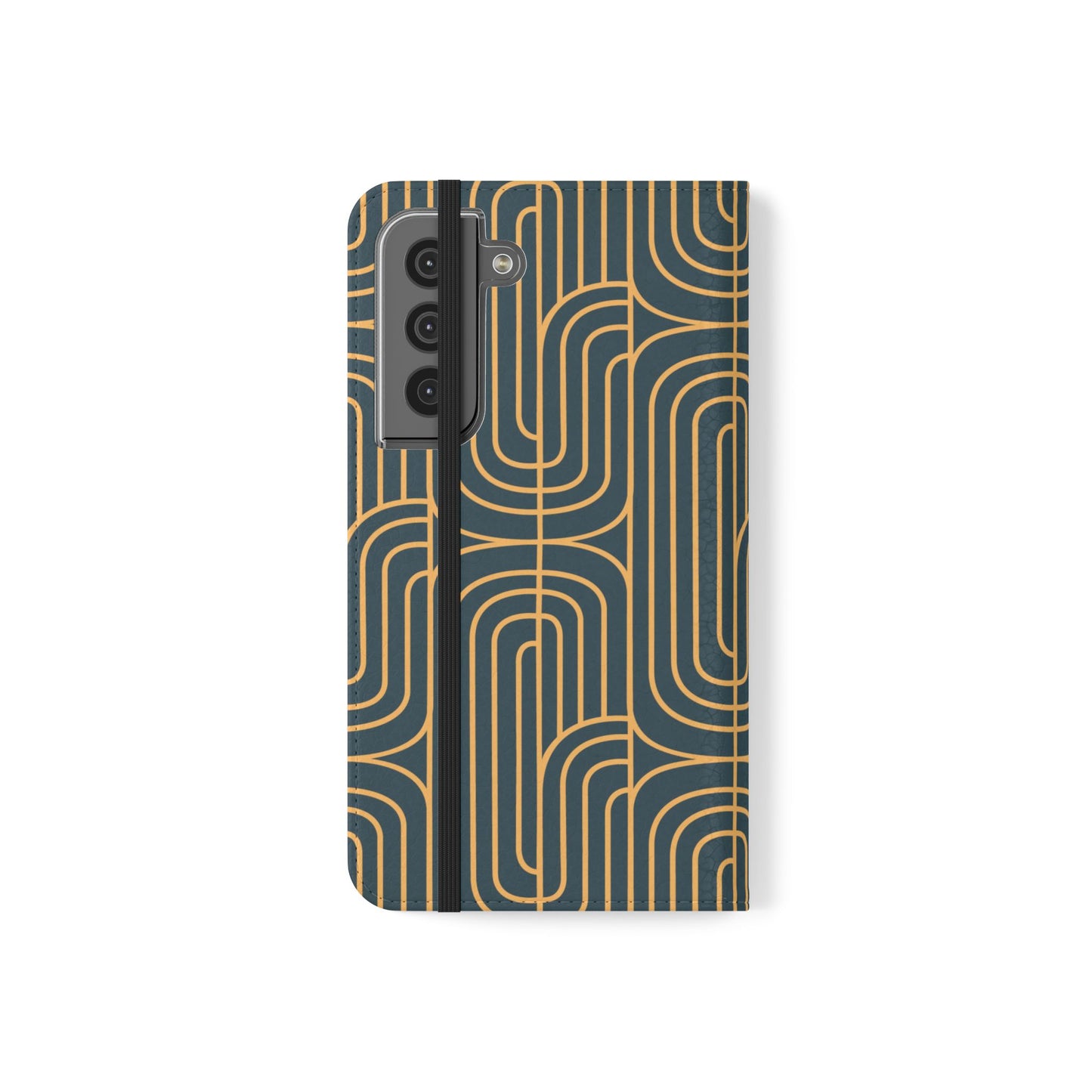 Phone case with geometric pattern on a white background