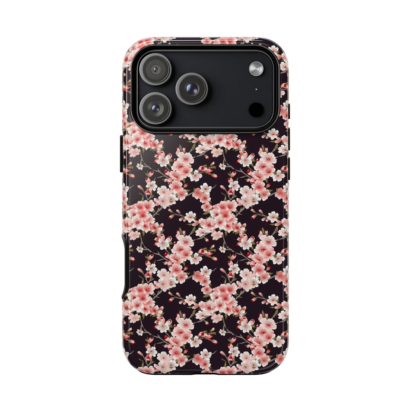 Phone case with pink floral pattern on a black background | Casenari