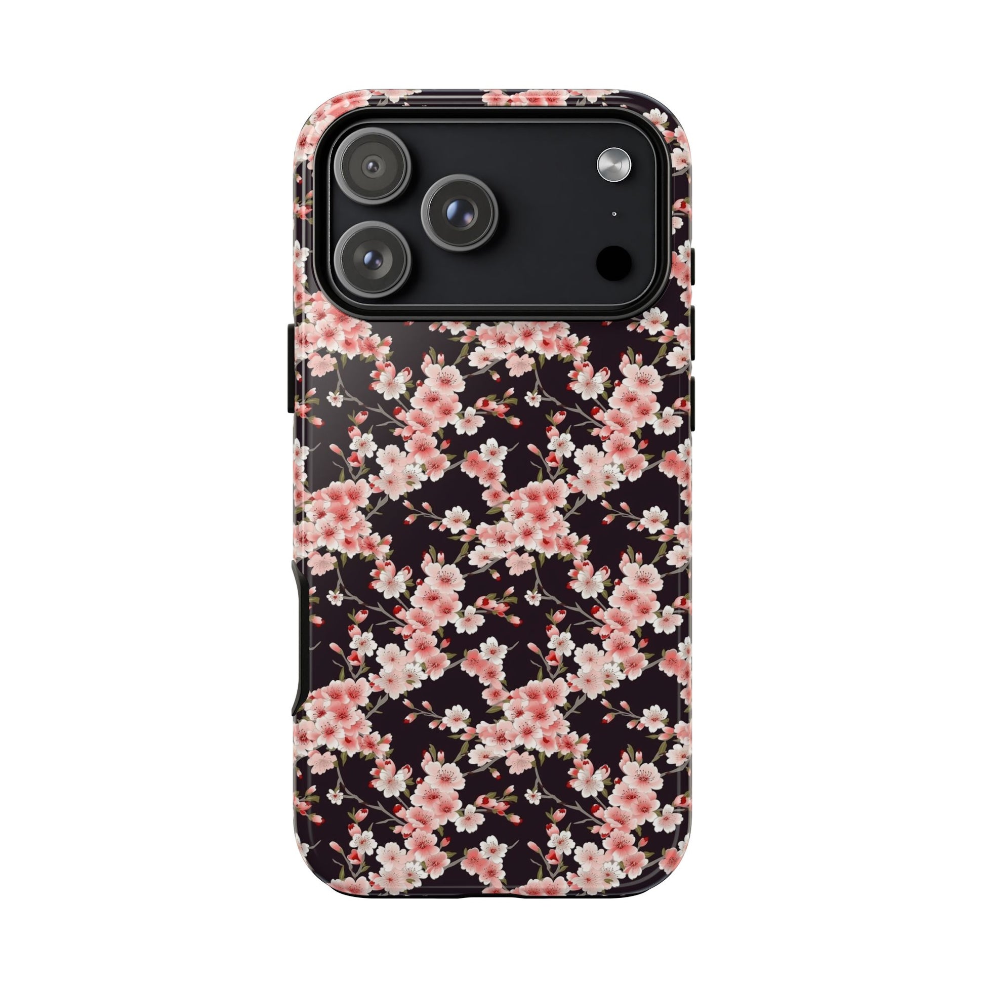 Phone case with pink floral pattern on a black background | Casenari