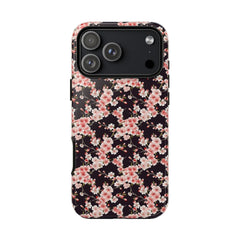 Phone case with pink floral pattern on a black background | Casenari