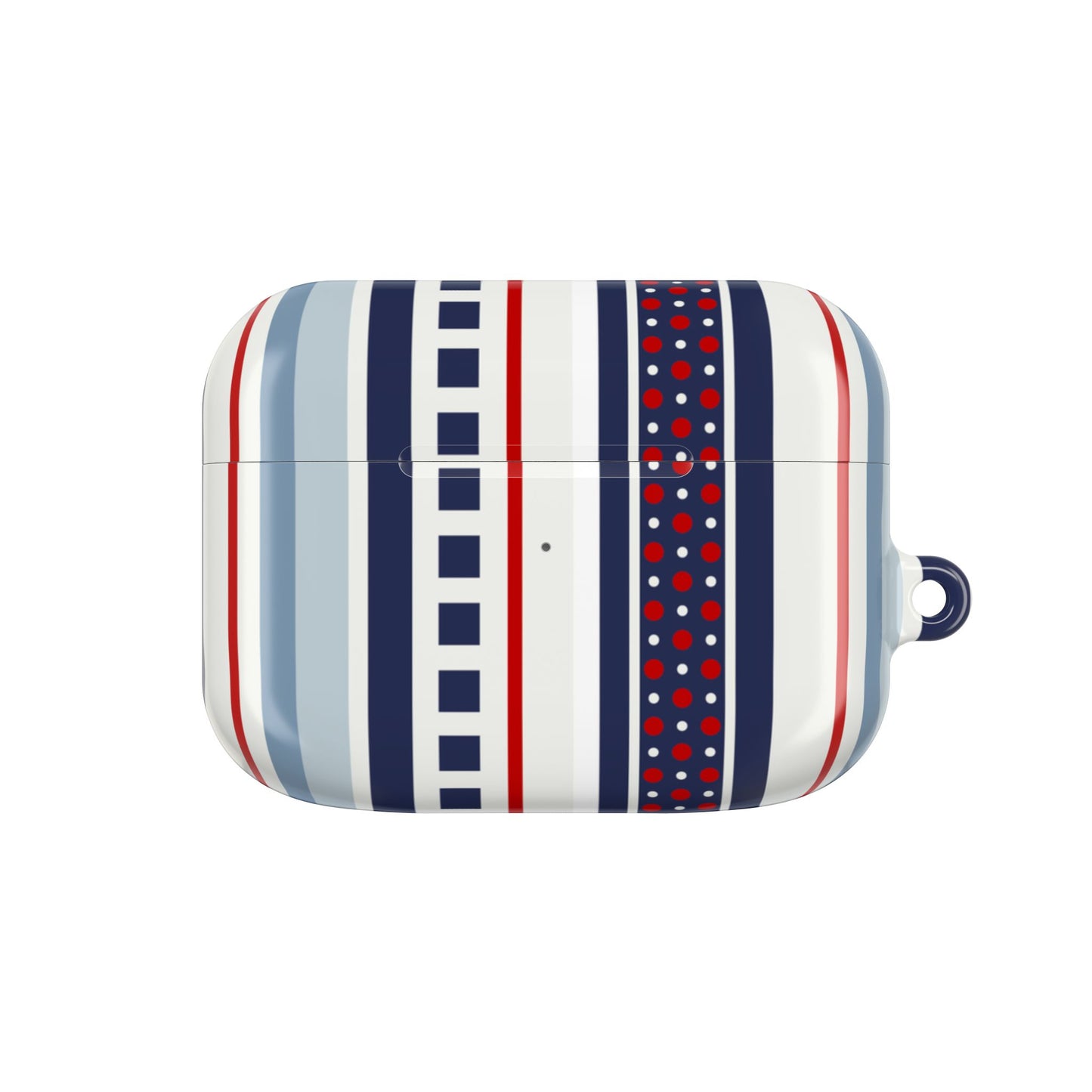 Striped and patterned case on a white background